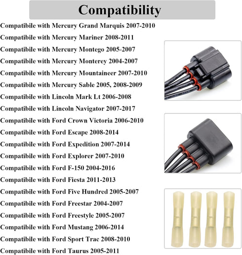 WPT688 HVAC Blower Motor Resistor Connector Wire Harness Pigtail Compatible with Ford Expedition 2010-2017, F-150 2010-2014, Lincoln Navigator 201...