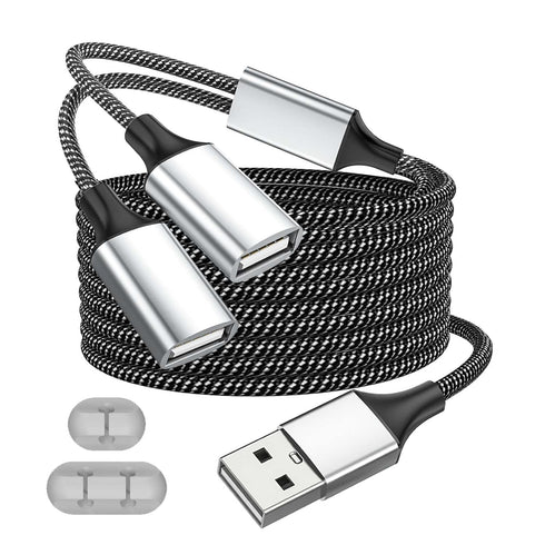 USB Splitter, USB A Male to 2 Female USB Extension Cable, 4Ft Long USB Y Splitter Support Charging and Data Transfer for Printer/USB Keyboard/Flas...