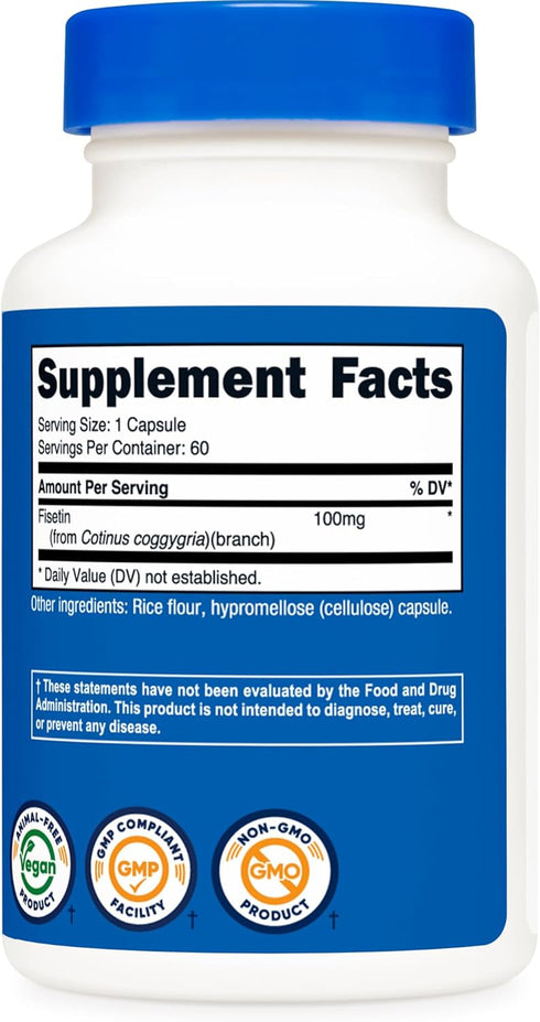 Nutricost Fisetin Capsules 100mg, 60 Capsules - Natural Polyphenol Antioxidant - Non-GMO, Gluten Free, and Vegan Friendly Supplement...