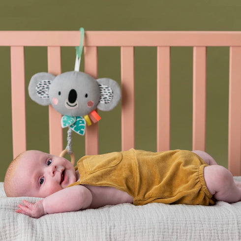 Taf Toys Soothing Musical Pulldown Toy with Multi-textures & Wooden Teether, Attaches to Crib, Stroller and Car Seat, Develop Baby’s Senses and Co...