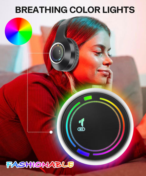 Kids Bluetooth Headphones, Wireless Headphones for Kids, Built-in Microphone, LED Lights, Noise Cancelling for Boys Girls Ages 6-18 or Adults (Bla...