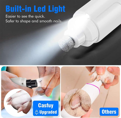 Casfuy Dog Nail Grinder with LED Light - Upgraded 2-Speed Electric Pet Nail Trimmer Powerful Painless Paws Grooming & Smoothing for Small Medium L...
