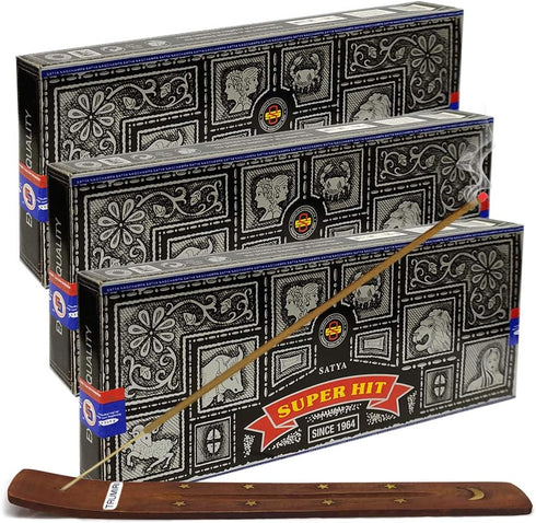 Super Hit Incense Sticks 100g and Holder Bundle - Pack of 3 (Approx 300 Sticks)...