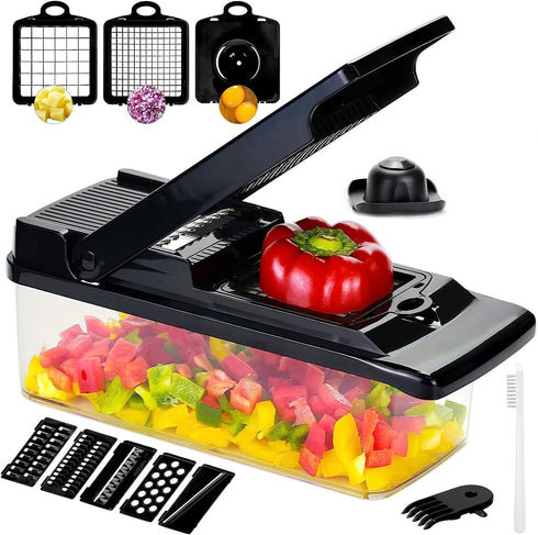 Vegetable Chopper/Cutter/Dicer-Veggie Chopper/Slicer-Onion Chopper-Salad Chopper-Food Chopper With Container (13 in1 Black)...
