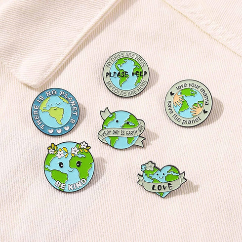 Earth Brooch Fashion Cartoon Enamel Brooch Pins Set for Unisex Child Women's Clothing Decorate (Love and Protect the Earth)...