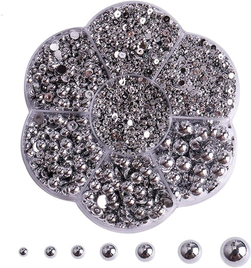 5700 Pcs Silver Half Pearls for Crafts,Nail Pearls for Nails Art for Crafting DIY Accessory,Flatback Pearls gems for Makeup,Neatly Organized Craft...
