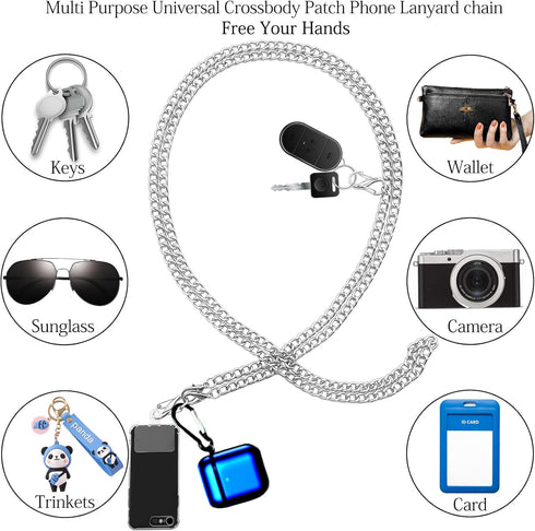 Phone Lanyard, Universal Cell Phone Lanyard for Women, Crossbody Chain Phone Strap, Detachable Shoulder Phone Lanyard Holder with Patch, Silver......