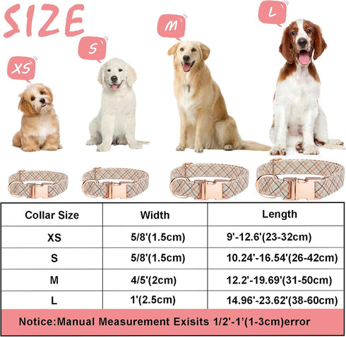 Plaid Dog Collar Leash Set with Bow Tie Adjustable Cute Puppy Collar with Durable Metal Buckle Girls Boys Dog Collar for Small Medium Large Dogs P...
