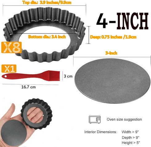 DATANYA 8 Pack Mini Tart Pans 4 Inch with Removable Bottom Round Nonstick Quiche Pan, Heavy Duty Fluted Side for Pies, Mousse Cakes, Dessert Bakin...