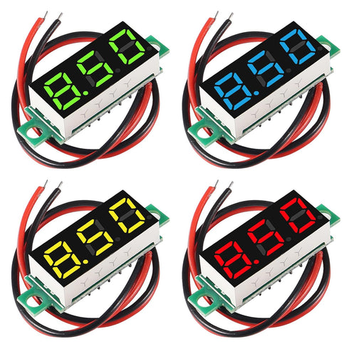 4PCS 0.28 Inch Two-Wire DC LED Digital Voltmeter 2.5V-30V Mini Digital Voltmeter Mix 4 Colors- Red/Green/ Blue/Yellow...