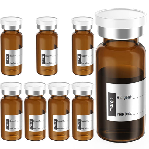Empty Sterile Vial Sealed with Butyl Rubber Stopper and Flip Top Closure,Type 1 Borosilicate Glass Tubing,Individually Packed (10mL 8Pcs (Amber))...