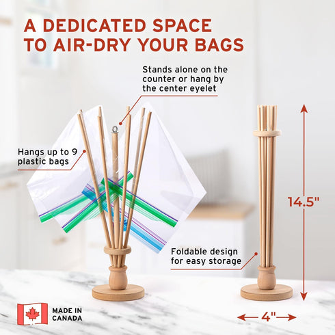 Plastic Bag and Bottle Dryer - Patented; Multi-Purpose Drying Rack Saves Money and the Planet. Folds for Easy Storage...