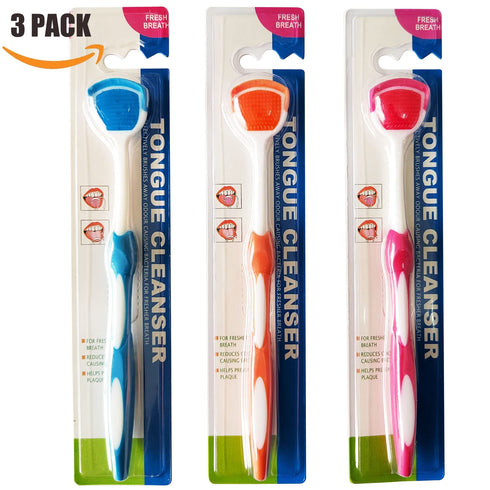 Tongue Brush, Tongue Scraper, Tongue Cleaner Helps Fight Bad Breath, 3 Tongue Scrapers, 3 Pack (Blue & Orange & Red)...