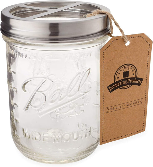 Jarmazing Products Mason Jar Toothbrush Holder - with 16 Ounce Ball Mason Jar – Made from Rust-Proof Stainless Steel...