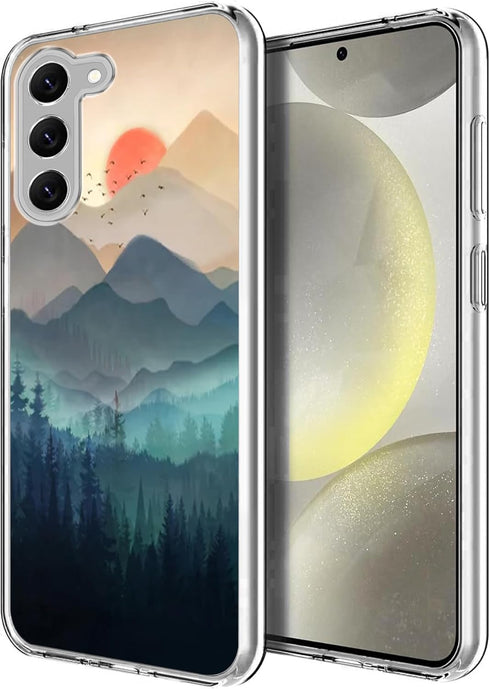 Fashion Case for Samsung Galaxy S24, Mountain Landscape Sunrise Aesthetic Mountain Sunset Shockproof Design Pattern Slim Soft Protective Clear Cas...