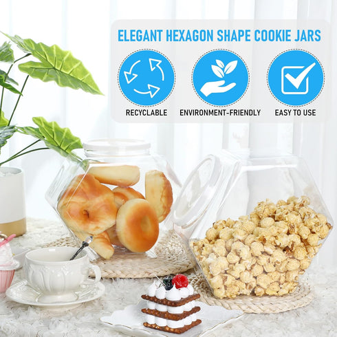 Uiifan 1 Piece Hexagonal Plastic Candy Jar with Lid Cookie Jar Clear Hexagonal Candy Containers for Snacks, Cookies, Dog Food, Craft and Sewing Su...