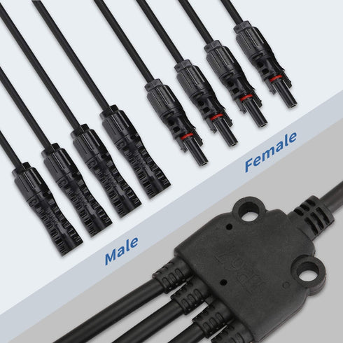 Ansxiy Solar Y Branch Connectors 1 to 4, Solar Panel Parallel Connectors Solar Panel Adapter Cable Tool Kit (M/FFFF and F/MMMM)...