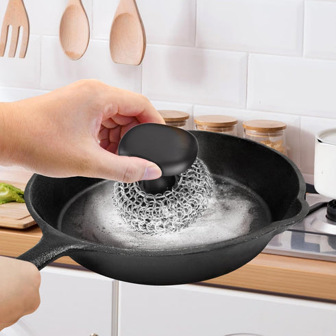 Cast Iron Scrubber | Dish Scrub Brush | 316 Cast Iron Cleaner Chainmail Scrubber for Cast Iron Pan Skillet Cleaner - Dish Scouring Pad Dishwasher ...