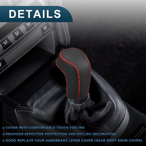 Gear Shift Knob Cover for Hyundai Tucson 2015-2018 with Red Stitches Durable | Interior Transmission Shifter Boot Lever Cover Black Faux Leather 1...
