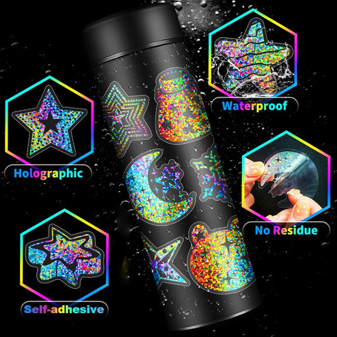 Holographic stars Stickers Glitter Silver Transparent Waterproof Decoration Sticker for DIY Scrapbooking Supplies crafts Phone Case Water Bottles ...
