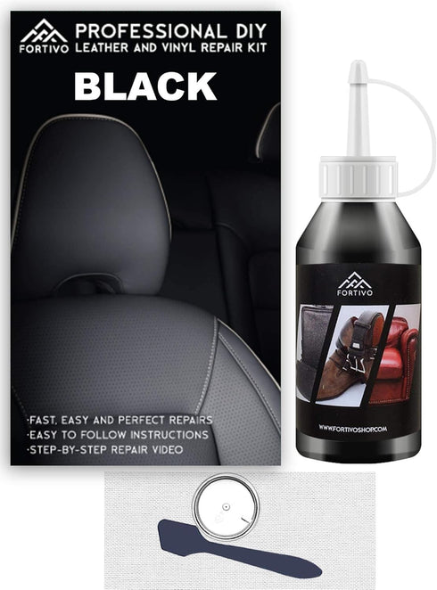 FORTIVO Black Leather and Vinyl Repair Kit - Repair and Restore Furniture, Couches, Car Seats, Jackets, Purses, Belts, Shoes, Works on Genuine, It...