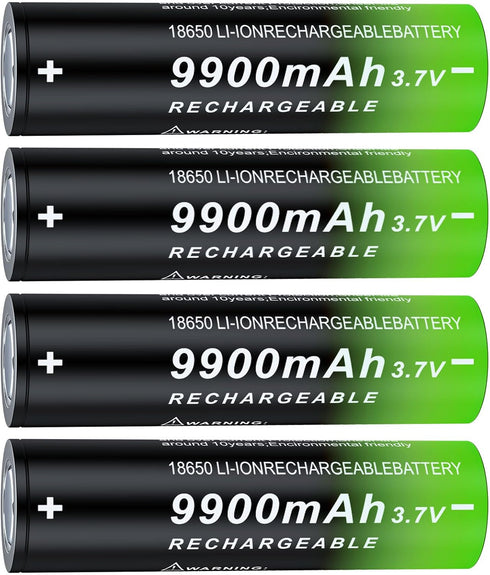 4 Pack 1??8??6??5??0 Rechargeable Battery 3.7??V 99??00m??A??h Flat Top Li-ion Batteries for Flashlights, Headlamps...