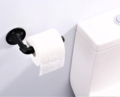 Industrial Style Toilet Paper Holder Vintage Metal Iron Pipe Wall Mounted Towel Rack Roll Holder for Bathroom Kitchen Bedroom,Rust Free,Matte Blac...