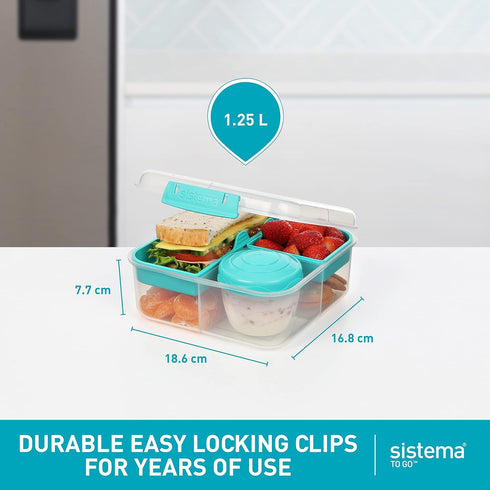 Sistema To Go Collection Bento Box Cube Plastic Lunch and Food Storage Container, 5.3 Cup, Multi-Compartment, Color Varies, BPA Free...