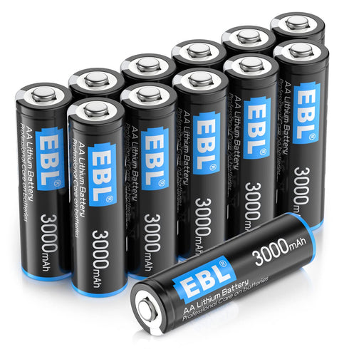 EBL 12 Pack 3000mAh 1.5V AA Lithium Batteries - High Performance Constant Volt Non-Rechargeable Batteries Lithium AA Batterry for Flashlight Solar...