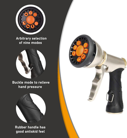 Garden Hose Nozzle, Zinc Alloy Hose Sprayer Nozzle with 9 Spray Patterns, High Pressure Water Hose Nozzle Heavy Duty Hand Sprayer, for Car Washing...