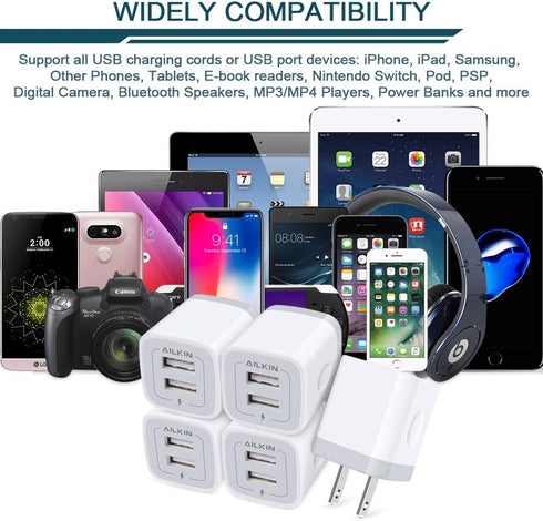 ?5Pcs? USB Plug, Wall Charger Fast Charging Block, Power Adapter Cube 2 Port Charge Travel Brick Cell Quick Chargers Box cargador for iPhone 14 13...