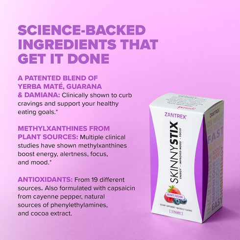 SkinnyStix Energy Drink Mix + Antioxidants. Heightens Focus, and Offers Incredible Energy, Delicious 10-Calorie Packets – 15 Packets, Berry Fusion...