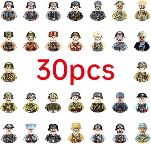 WW2 Soldier Minfigures Toy for Kid, 30 National Military Figures American German British Italian French Other National Figures Battle Playset, For...