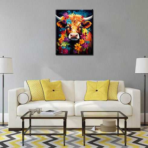 Tucocoo Alpine Cattle Paint by Numbers Kits 16x20 inch Canvas DIY Oil Painting for Adults with Brushes and Acrylic Pigment-Abstract Flowers Cow An...