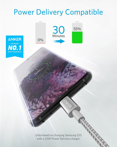 Anker New Nylon USB C to USB C Cable (6ft 60W, 2-Pack), USB 2.0 Type C Charger Cable Fast Charging for iPad Mini 6, iPad Pro 2020, iPad Air 4, Mac...