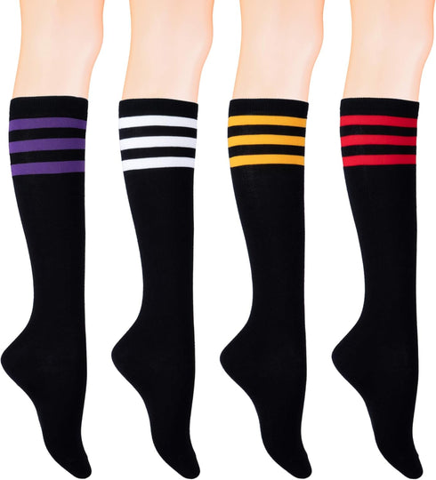 KONY Women's Cotton Knee High Socks - Casual Solid & Striped Colors Fashion Socks 3 Pairs (Women’s Shoe Size 5-9)...