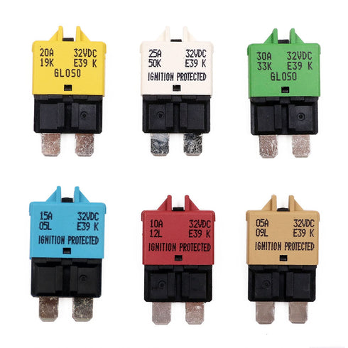 E39 Manual Low-Profile Resettable ATC/ATO Blade Fuse - 5A 10A 15A 20A 25A 30A for Car Trucks Marine Boat RV Solar and More 12V 24V (6PCS Mixed)...