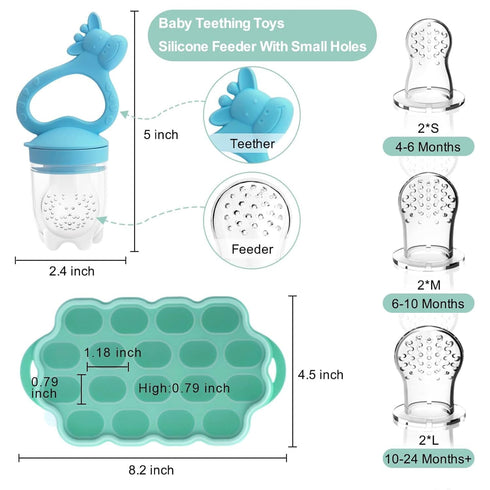 Baby Fruit Food Feeder Breastmilk Popsicle Molds for Teething Relief, Introduce New Foods, Silicone Freezer Tray with Lid, includes 6 Food Pacifie...