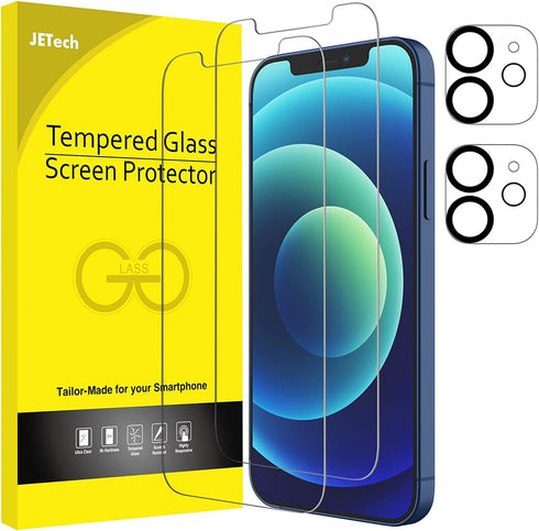 JETech Screen Protector for iPhone 12 6.1-Inch with Camera Lens Protector, Tempered Glass Film, 2-Pack Each......