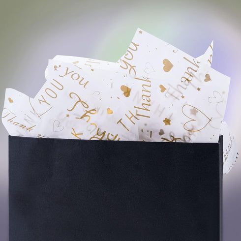 100 Sheets Thank You Tissue Paper Bulk,Thank You Tissue Paper for Small Business,Packaging Tissue Paper for Gift Bags,Thank You Packaging Tissue P...