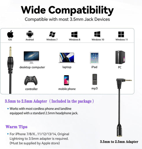 3.5mm Computer Headset with Microphone, Cell Phone Headset with Microphone Noise Cancelling for iPhone Samsung PC Business Skype Softphone Call Ce...