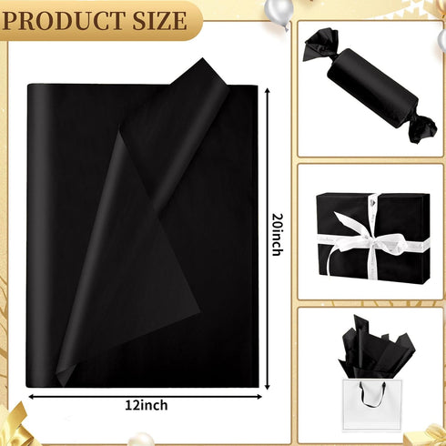 Hlonon 100 Sheets Black Tissue Paper 12 x 20 Inches Recyclable Black Wrapping Paper Bulk for DIY Crafts Birthday Baby Shower Christmas Gift Wrappi...