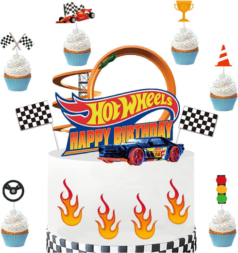 Fire Car Cake Topper Race Car Happy Birthday Cake Decoration,car cake topper birthday decorations 20PC...