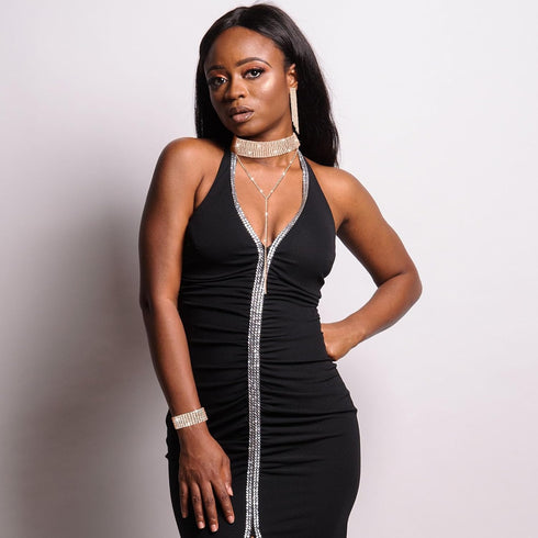 Hicarer 3 Pieces Women Rhinestone Jewelry Set Rhinestone Tassel Choker Necklace Fringe Bracelet Crystal Dangling Earring for Wedding Bridal Party...