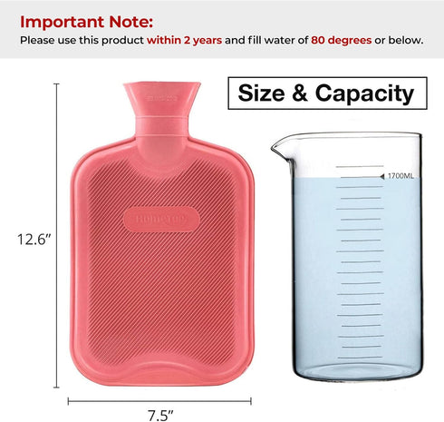 HomeTop Premium Classic Rubber Hot Water Bottle (Red)...