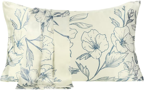 Blue Floral Silk Pillowcases Standard, Reversible Satin Pillow Cases for Hair and Skin Envelope Closure, 22 Momme 6A Grade 100% Silk 20"x26"...