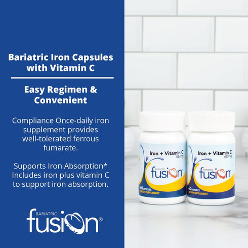 Bariatric Fusion Iron Supplement 45mg with Vitamin C | 1 Per Day | Vitamins for Women and Men | Gluten, Dairy and Soy Free | Non-GMO | 60 Count...