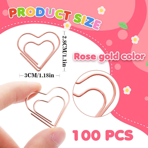 100 PCS Cute Paper Clips Rose Gold Heart Paper Clips Funny Mini Paper Clips for Kids Office Supplies Wedding Decoration Crafts Scrapbooking Women ...