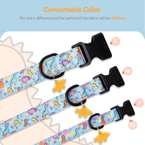 Faygarsle Dog Collar for Small Medium Large Dogs Cute Blue Puppy Collars for Male Dogs Dinosaur Patterned Pet Collars for Summer Spring Wedding Pu...
