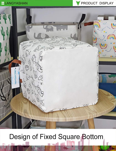 LANGYASHAN Square Storage Baskets Waterproof Canvas Children Laundry Nursery Hamper for Shelves Gift Baskets Toy Organizer Room Decor(Vehicle)...